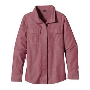 PATAGONIA Long-Sleeved Chambray Shirt Organic Cotton in Red Women's Size 2